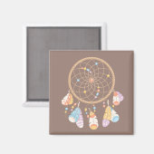 トライバル・ボホ・ドリームキャッチャー・オン・ブラウン マグネット (正面/裏面)