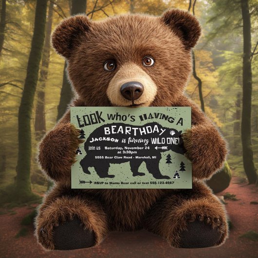 トライバル・ボホ・ベア・誕生日・ワイルド・ワン！ 招待状