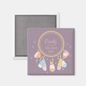 トライバル ボーホー ドリームキャッチャー 新生児 記念品 紫 マグネット (正面/裏面)