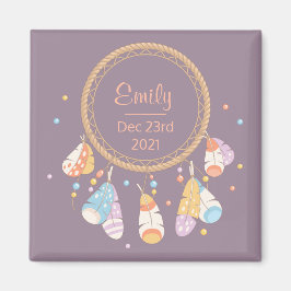 トライバル ボーホー ドリームキャッチャー 新生児 記念品 紫 マグネット