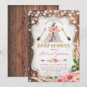 トライバル ボーホー ベイビー シャワー インビテーション フラワーティーピー (正面/裏面)