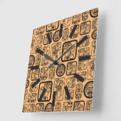 トライバルMAYA古代マスクパターン1 スクエア壁時計 (傾斜)