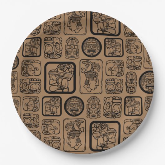 トライバルMAYA古代マスクパターン1 ペーパープレート (正面)