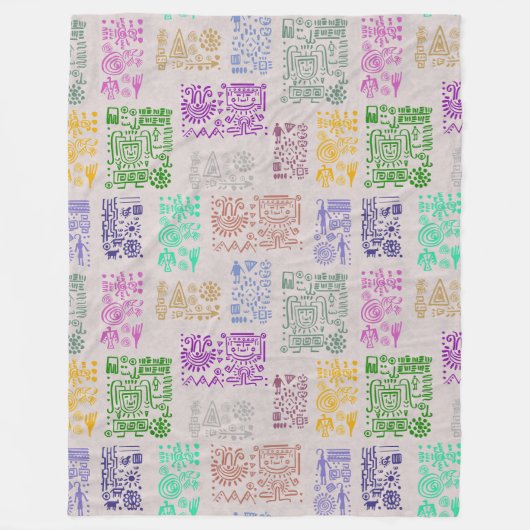 トライバルMAYA古代マスクパターン5 フリースブランケット (正面)