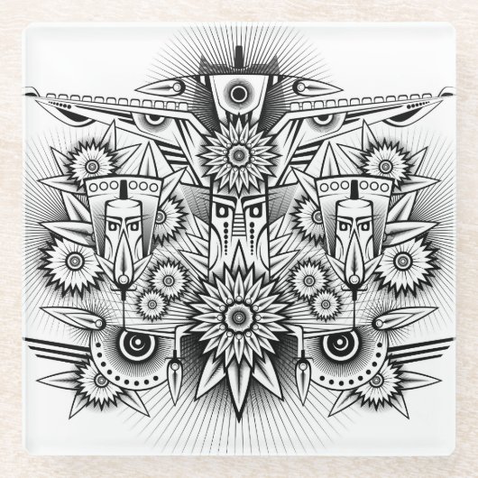 トライバ芸術的ルデザイン ガラスコースター (正面)