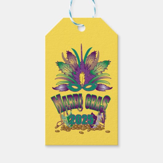 トライフェザーマルディグラスマスクラベル- 2025 ギフトタグ (正面)