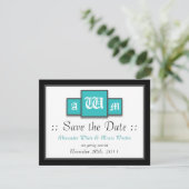 トライモノグラム ティール 現代の結婚式 Save the Dates 招待状 (スタンド正面)