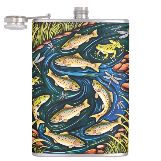 トラウストリーム調和-フォークアートフィッシュ、カエル フラスク (オープン)