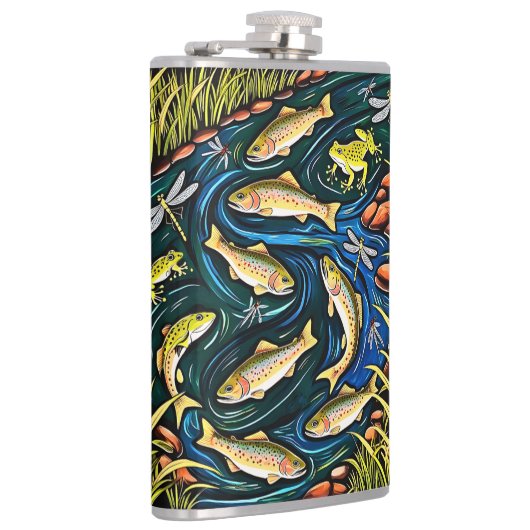 トラウストリーム調和-フォークアートフィッシュ、カエル フラスク (右)