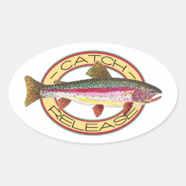 トラウトのキャッチ&リリース魚釣り 楕円形シール