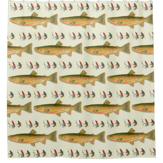 トラウト淡水魚釣りレイクキャビンバス シャワーカーテン (正面)