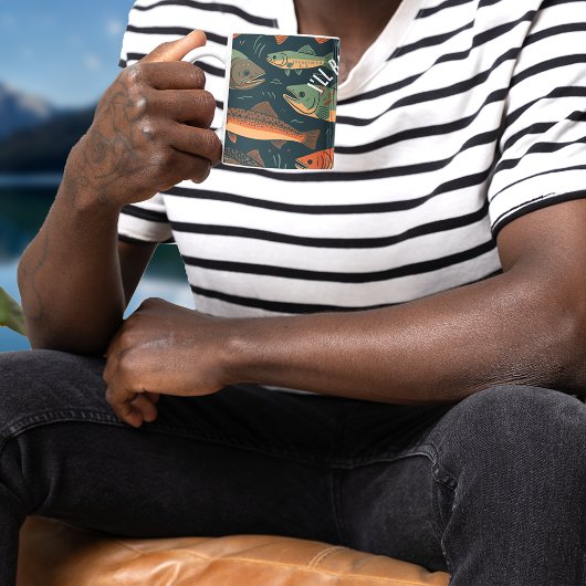 トラウト魚釣りモノグラム コーヒーマグカップ