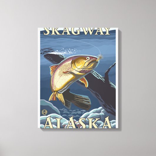 トラウト魚釣り断面 – アラスカ,スカイウェイ キャンバスプリント (正面)