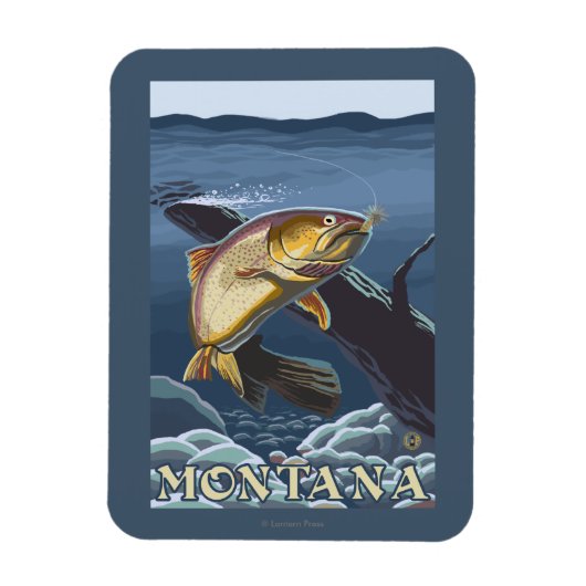 トラウト魚釣り断面 – モンタナ マグネット (縦)