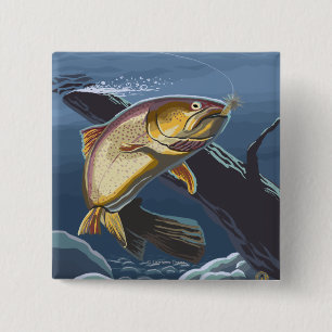 トラウト魚釣り断面 – ヴィンテージ旅行 缶バッジ