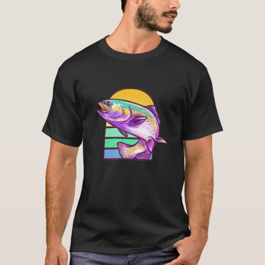 トラウト魚釣り淡水フィッシュアングラーレトロ Tシャツ (正面)