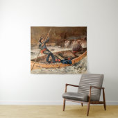 「トラウト魚釣り」ウェスタン・アートbyフランク・フェラー タペストリー (インサイチュ(横))