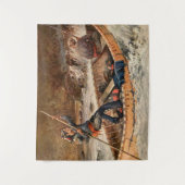 「トラウト魚釣り」ウェスタン・アートbyフランク・フェラー タペストリー (正面)