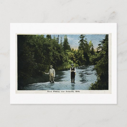 トラウト魚釣り、ミシガン州エスカナバの近くヴィンテージ ポストカード (正面)