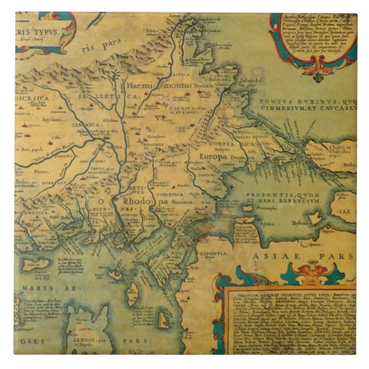 トラキアギリシャトルコヨーロッパのヴィンテージの旧式な地図 タイル (正面)