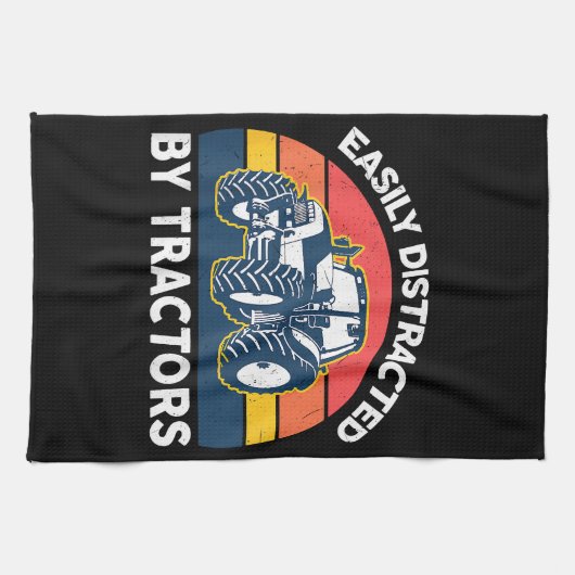 トラクタおもしろいーとシャツの農家Fに簡単に気を取られる キッチンタオル (横)