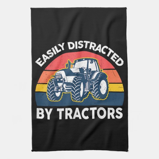 トラクタおもしろいーとシャツの農家Fに簡単に気を取られる キッチンタオル (縦)