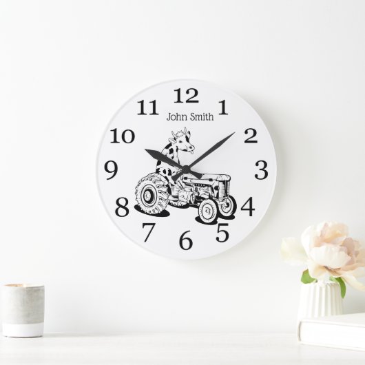 トラクタおもしろいーの牛 ラージ壁時計 (ホーム)
