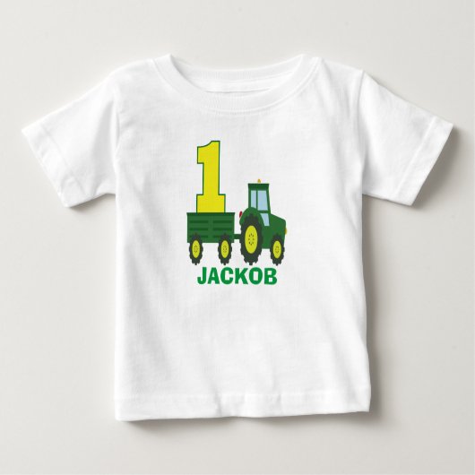 トラクタの誕生日シャパーソナライズされたツ- 1ST誕生日 ベビーTシャツ (正面)
