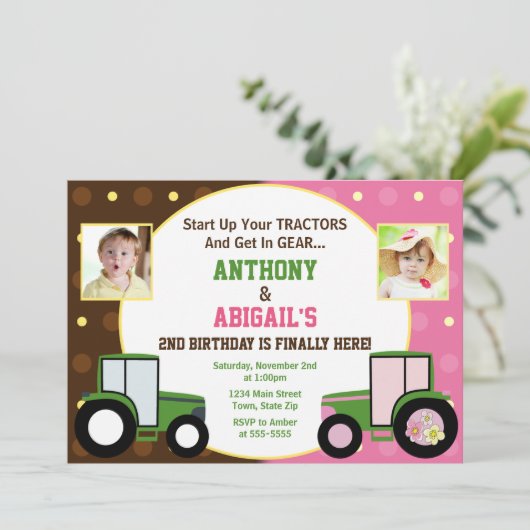 トラクタジョイント誕生日招待状ツイン招待状 招待状 (スタンド正面)
