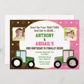 トラクタジョイント誕生日招待状ツイン招待状 招待状 (正面/裏面)