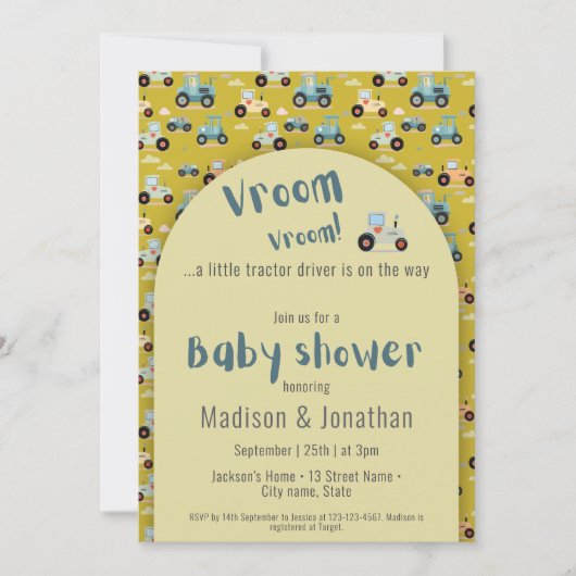 トラクタドライバ農家ベビーシャワー招待状 招待状 (正面)