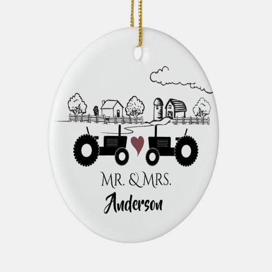 トラクタパーソナライズされたファーム第1クリスマス セラミックオーナメント (右)