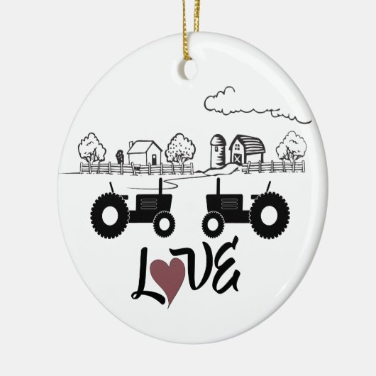 トラクタパーソナライズされたーカップルファームLOVEクリスマス セラミックオーナメント (左)