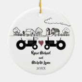 トラクタパーソナライズされたーカップルファームLOVEクリスマス セラミックオーナメント (裏面)