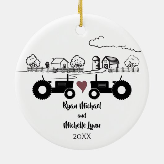トラクタパーソナライズされたーカップルファームLOVEクリスマス セラミックオーナメント (裏面)