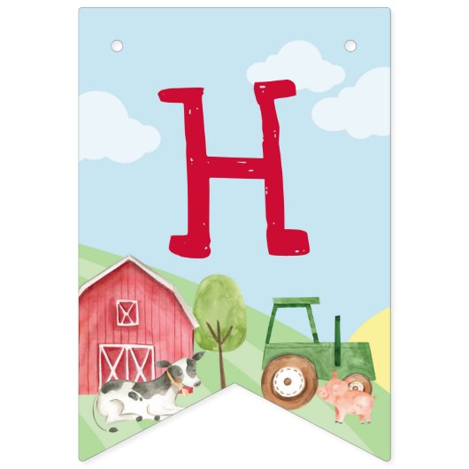 トラクタファーム誕生日バナー バンティングフラッグ (第1の旗)