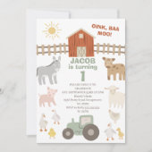 トラクタモダンーオインクバモーア1stファーム誕生日 招待状 (正面)