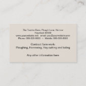 トラクターおよびすきのクローズアップの写真 名刺 (裏面)