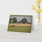 トラクターおよび納屋の挨拶状 カード (黄色い花)