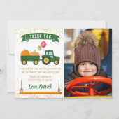 トラクターかぼちゃ秋の誕生日写真サンクスカード サンキューカード (正面)