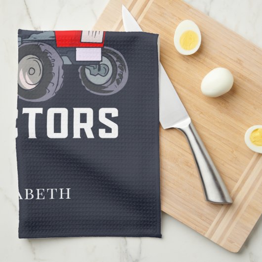 トラクターが大好きな女の子 キッチンタオル (四つ折り)
