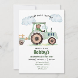 トラクターでスタート！1歳の誕生日写真招待状 招待状