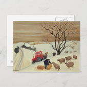 トラクターで干し草を羊に ポストカード (正面/裏面)