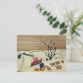 トラクターで干し草を羊に ポストカード (スタンド正面)