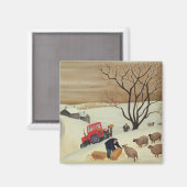 トラクターで干し草を羊に マグネット (正面/裏面)