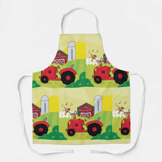 トラクターで歌う鶏とファームシーン エプロン (正面)