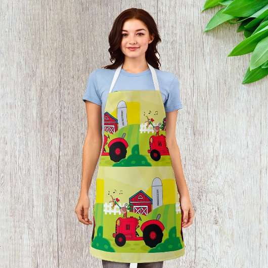トラクターで歌う鶏とファームシーン エプロン