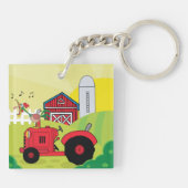 トラクターで歌う鶏とファームシーン キーホルダー (裏面)