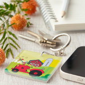 トラクターで歌う鶏とファームシーン キーホルダー