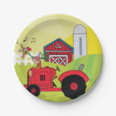 トラクターで歌う鶏とファームシーン ペーパープレート (正面)